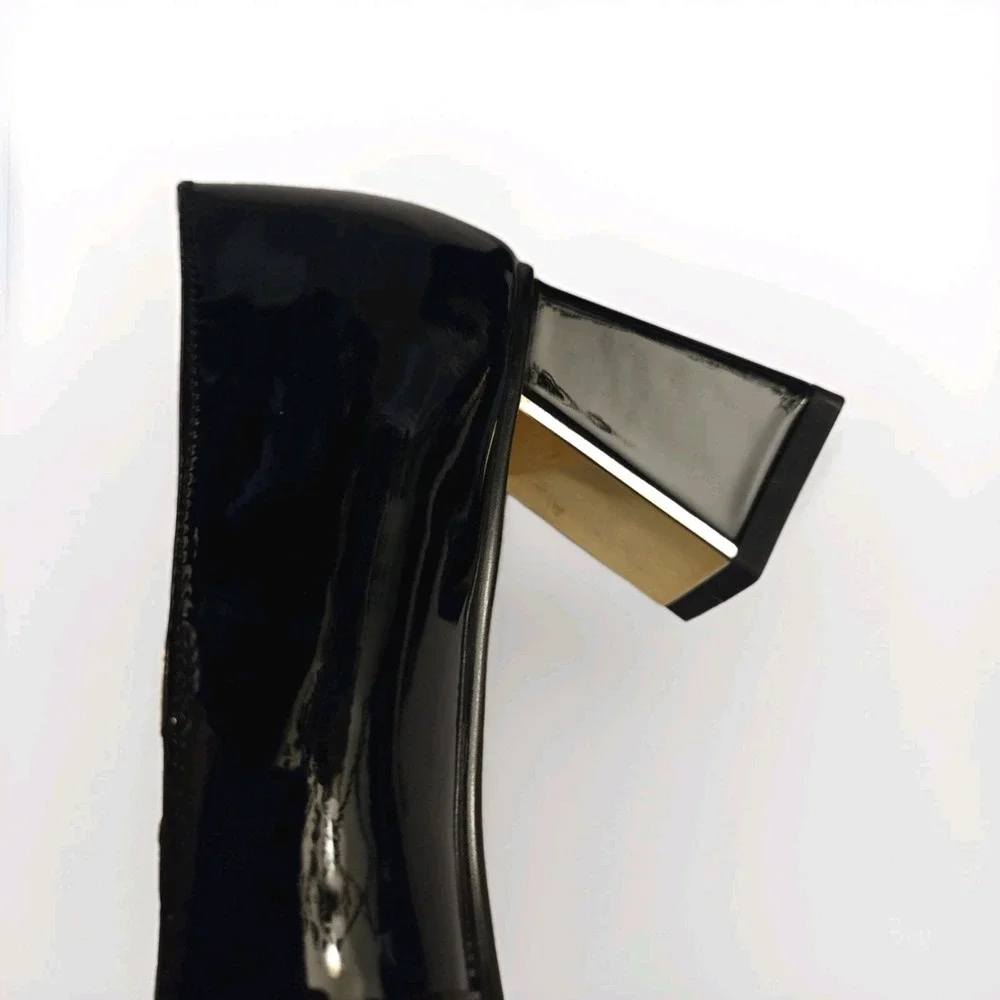 Handmade Vintage Mary Jane Heels Black Gold Cap Toe Patent Leather Size 9 /... - Picture 5 of 12